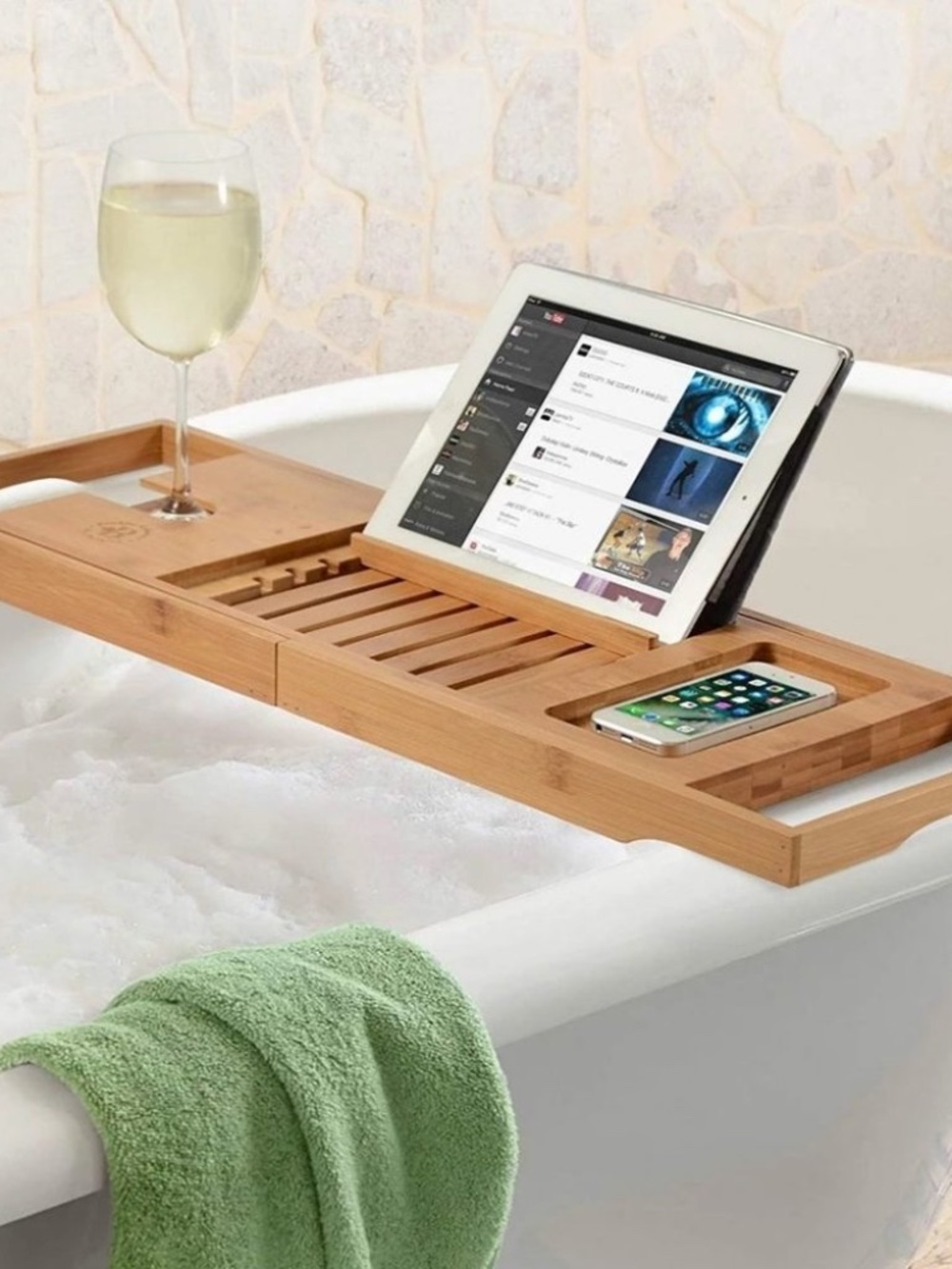 Bambusi Expandable Bamboo Spa Bathtub Caddy/ Tray - Picture 2 of 9